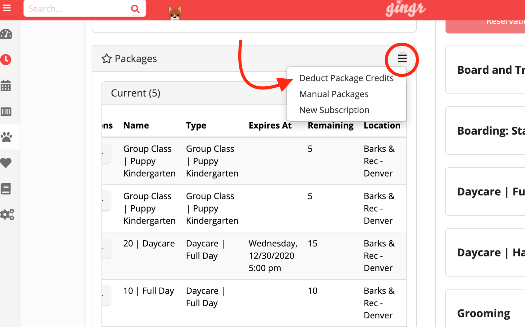 Package management menu with options.