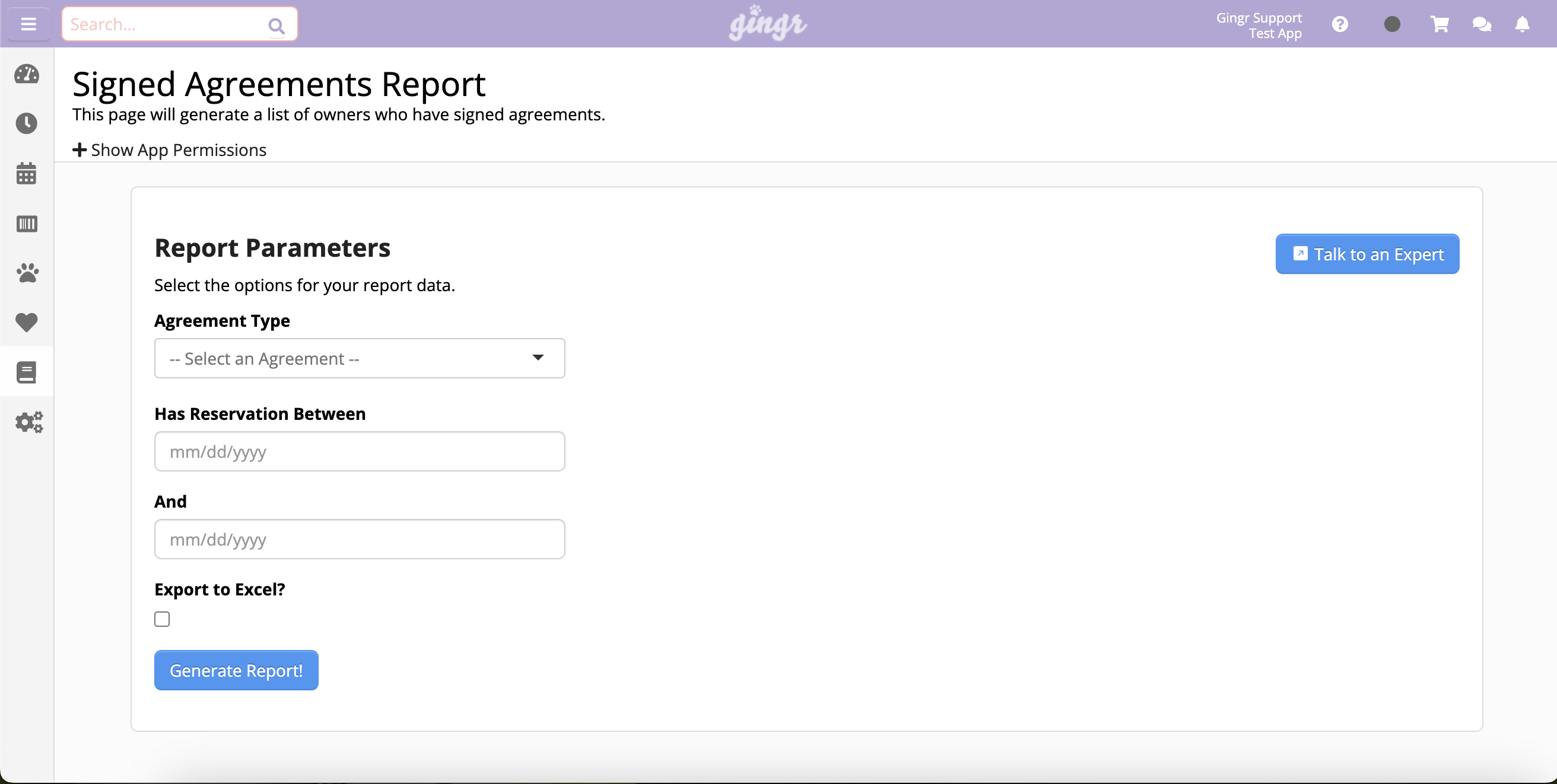 Signed Agreements Report page interface