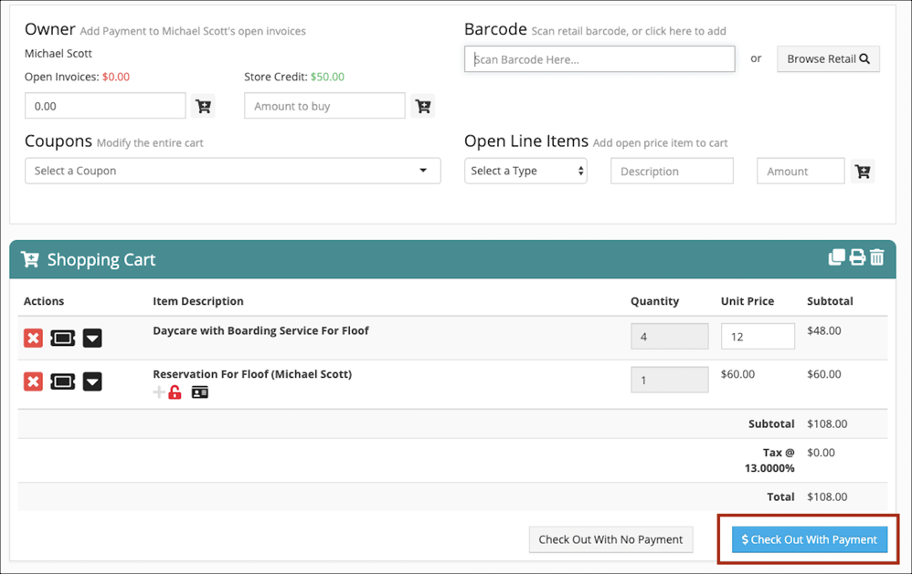 Shopping cart with checkout options