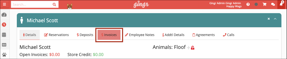 Invoice tab highlighted in a user interface.