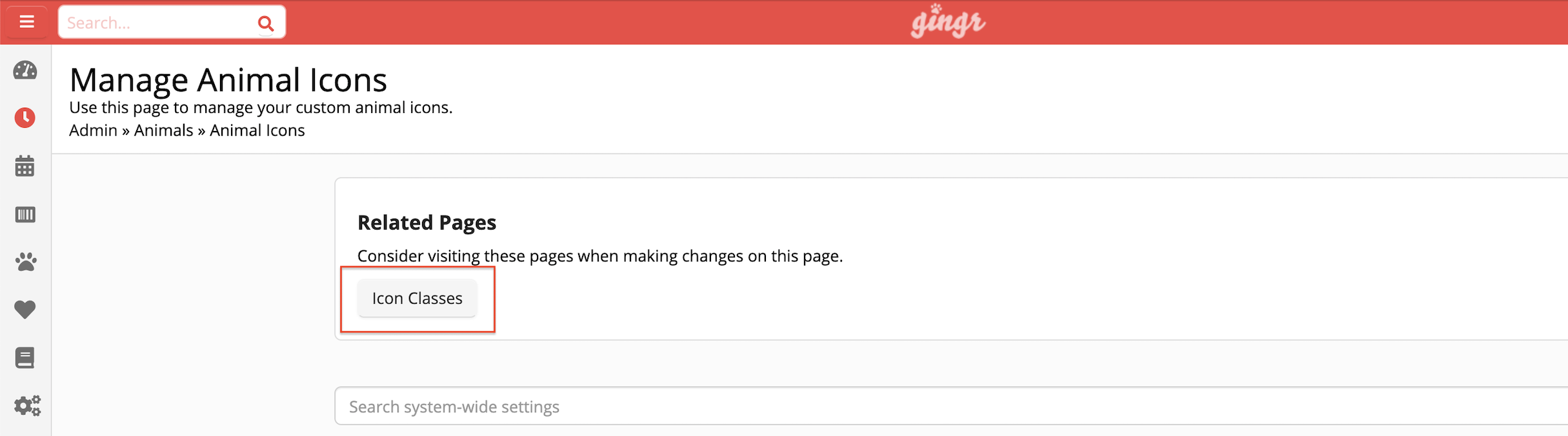 Manage Animal Icons" page interface.