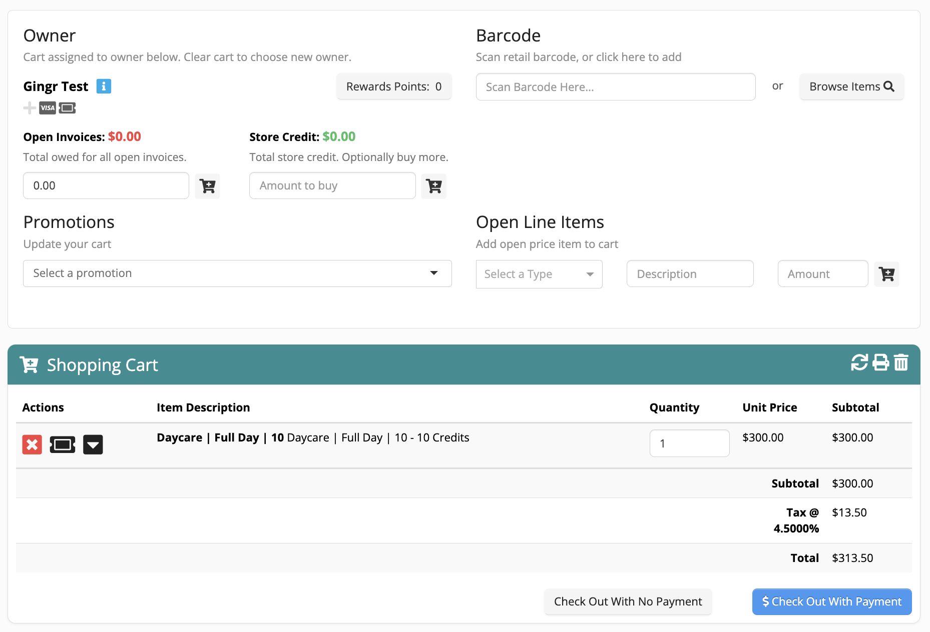 Shopping cart with daycare item listed.