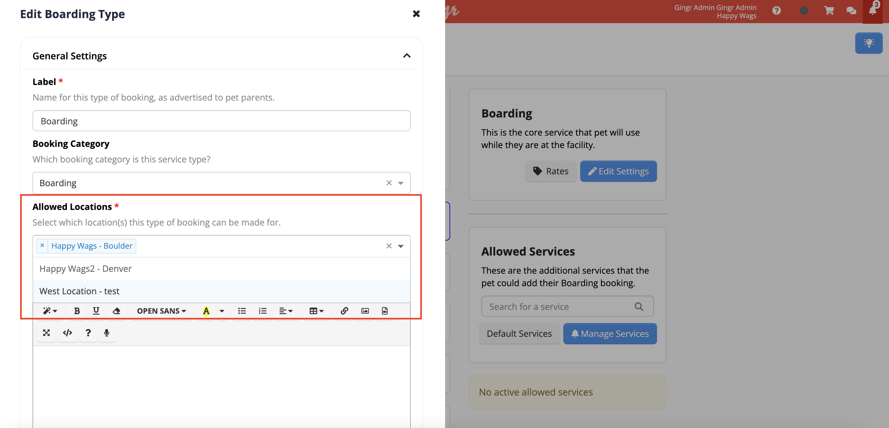 Edit Boarding Type settings interface.