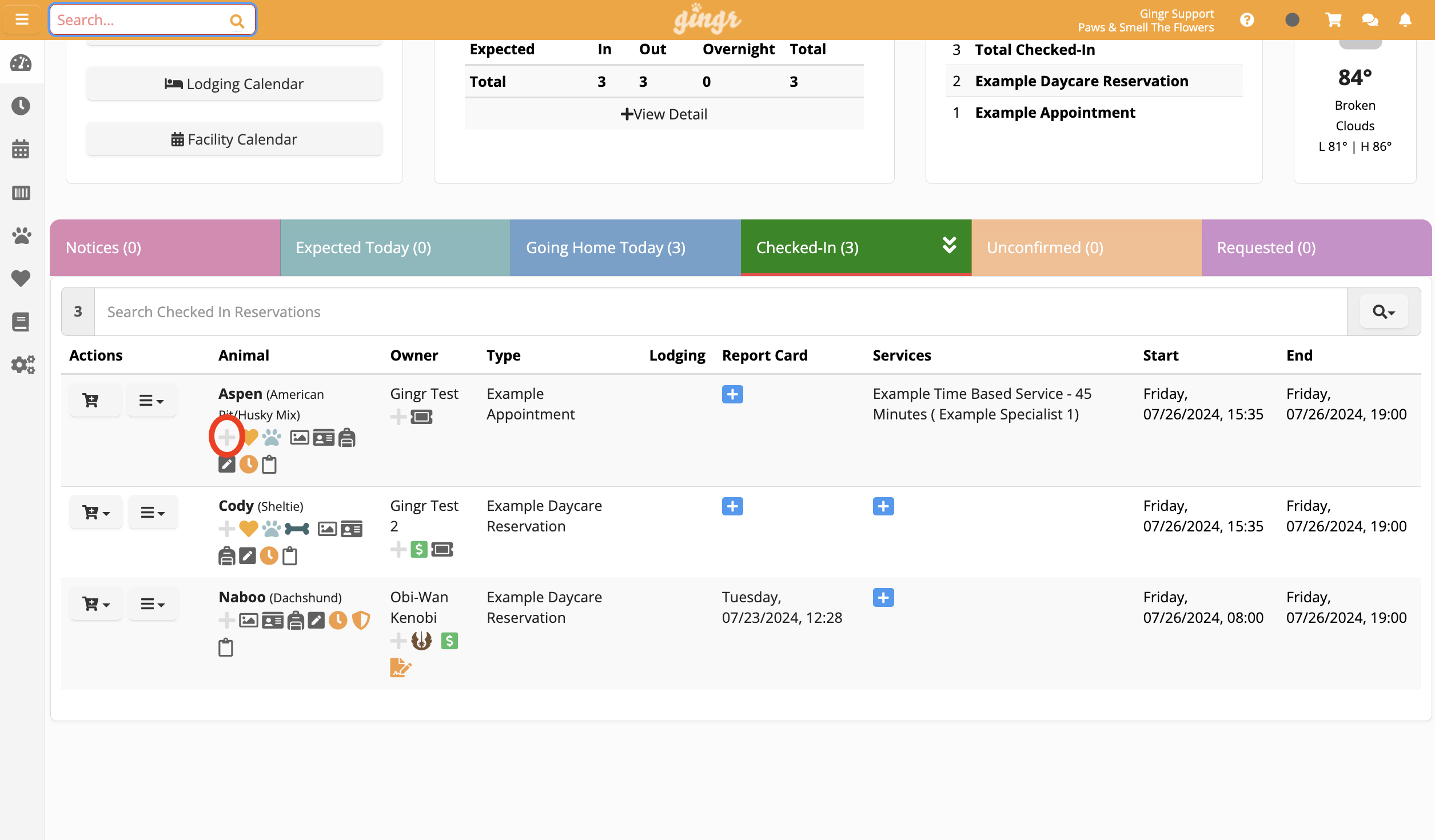 Pet reservation management interface
