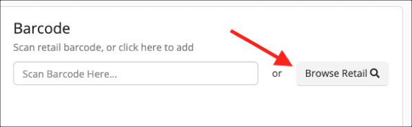 Barcode input and browse retail button.