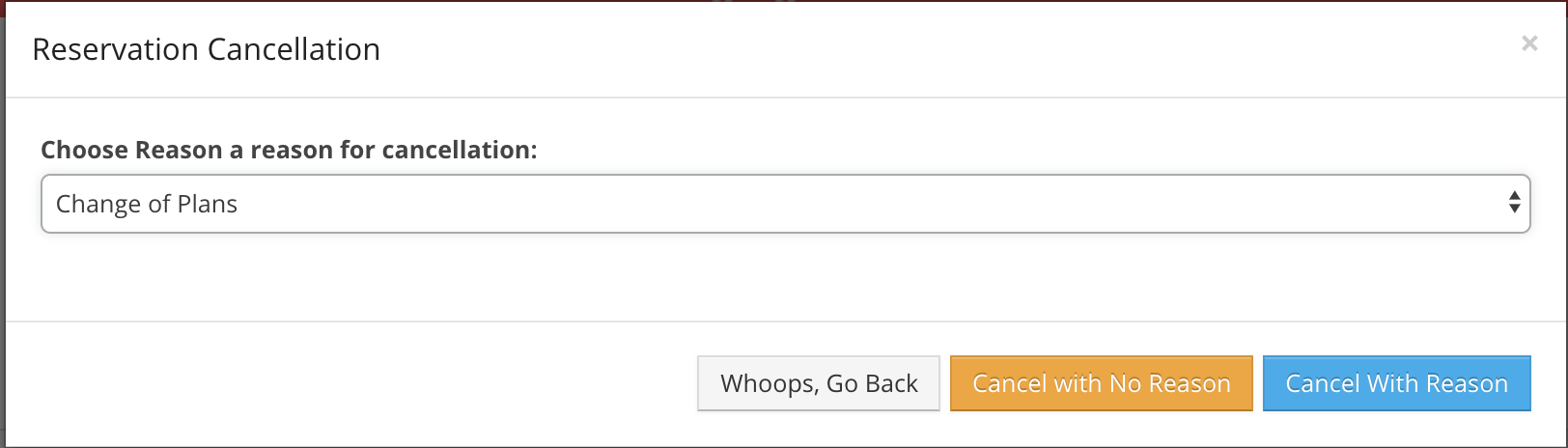 Reservation cancellation options interface.