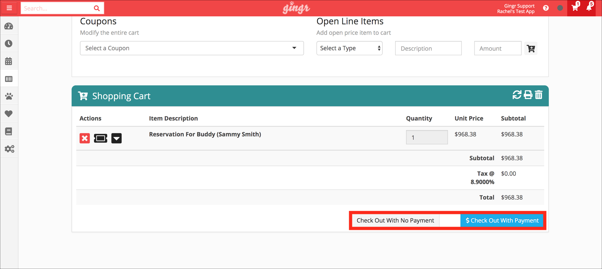 Shopping cart with checkout options
