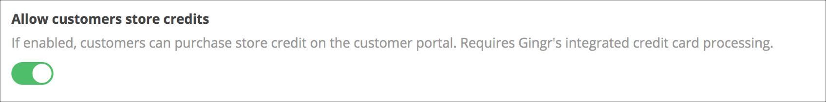 Store credits toggle enabled