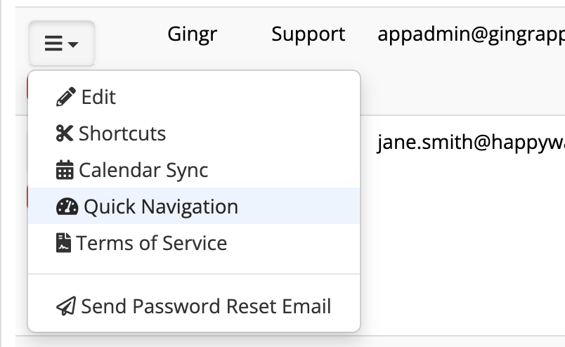 Dropdown menu with various options.