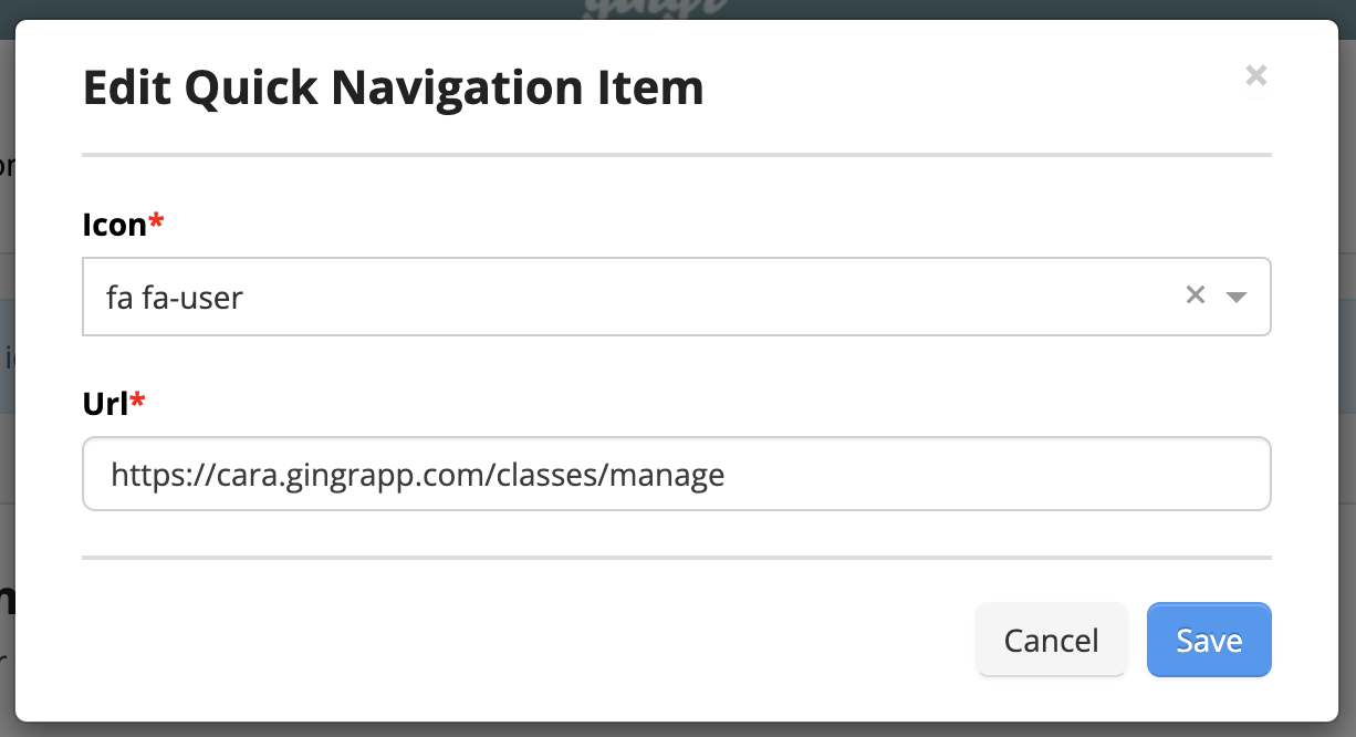 Edit Quick Navigation Item dialog box