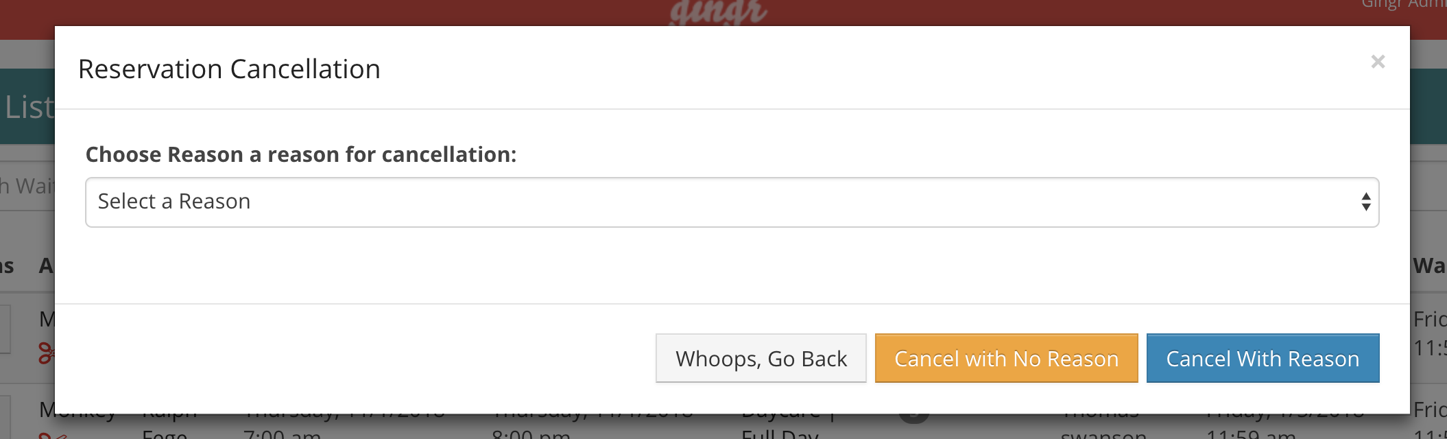 Reservation cancellation options dialog box