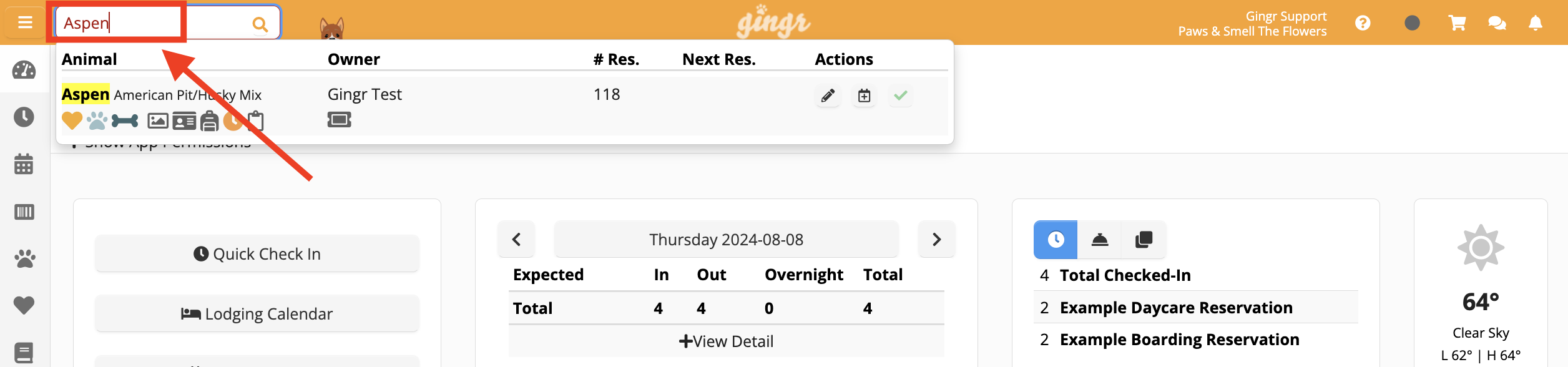 Pet reservation system interface