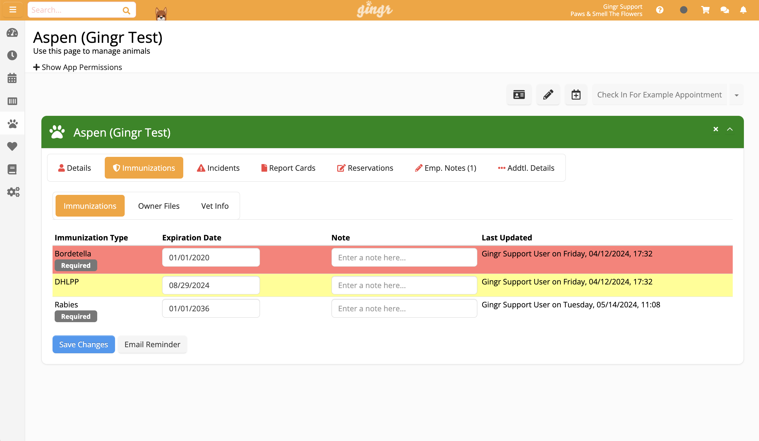 Animal immunization records interface