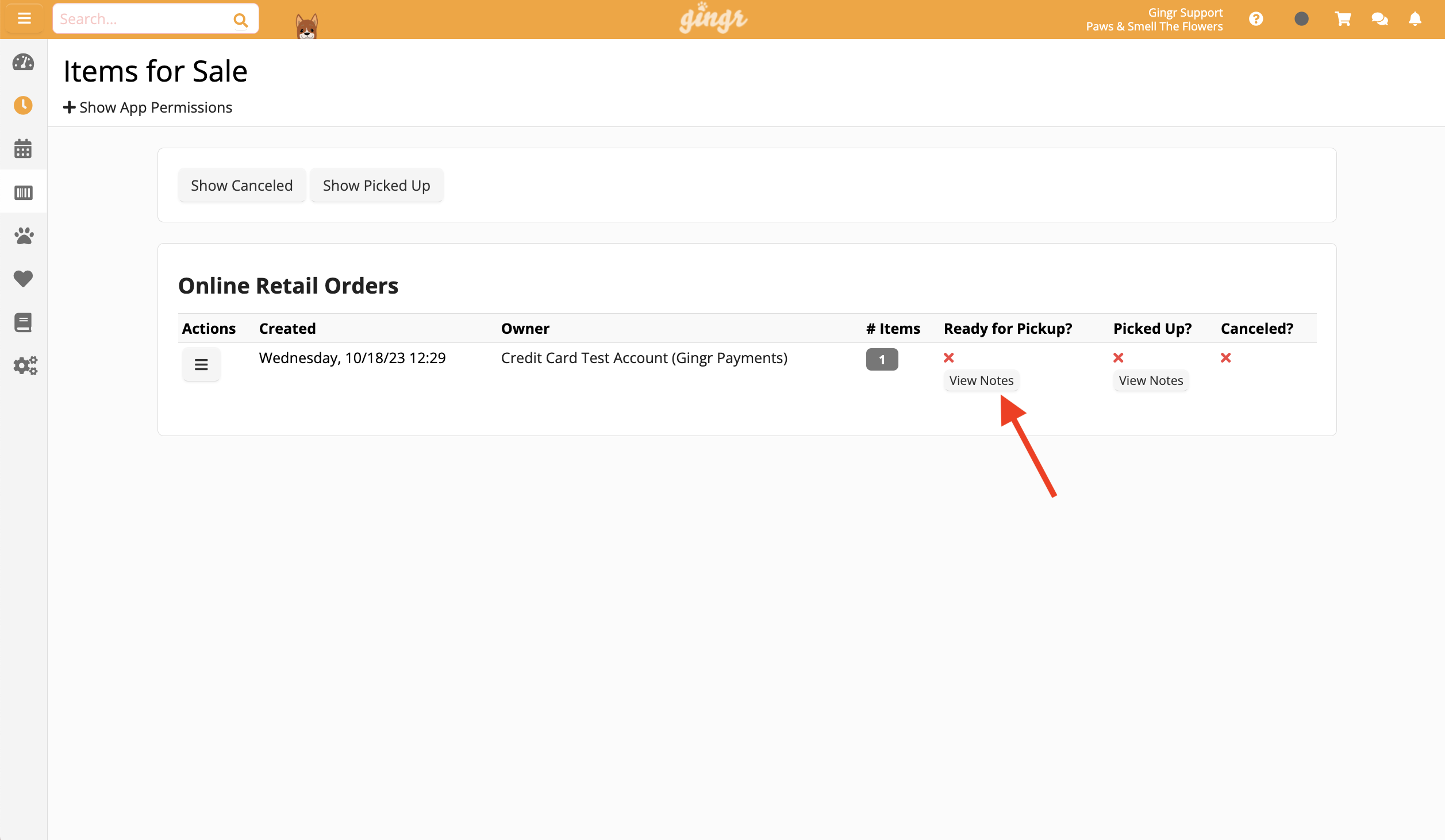 Online retail orders list interface