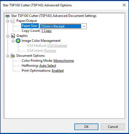 Printer settings window screenshot