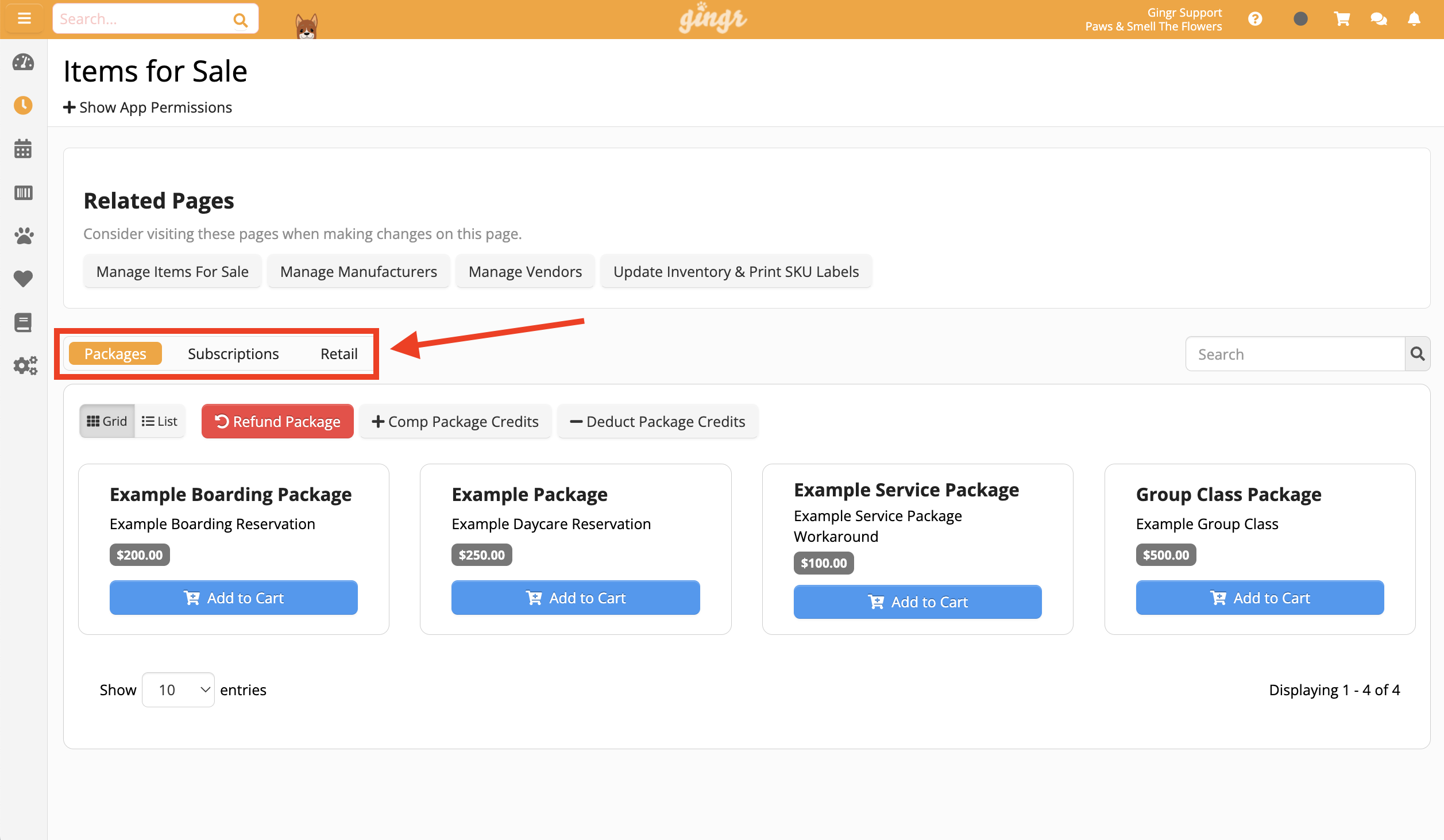 Items for Sale" webpage interface.
