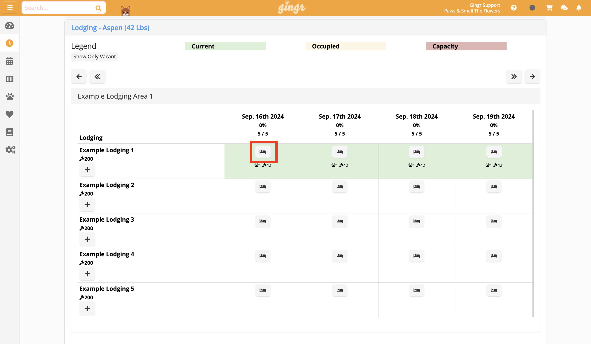 Lodging availability chart for September 2024.
