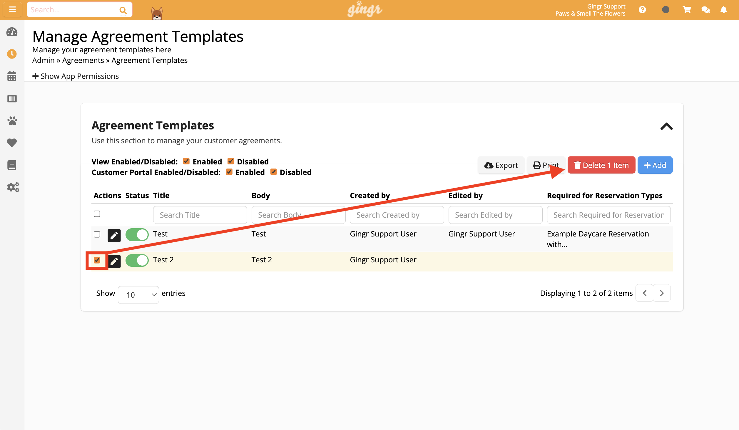 Manage Agreement Templates interface screen.