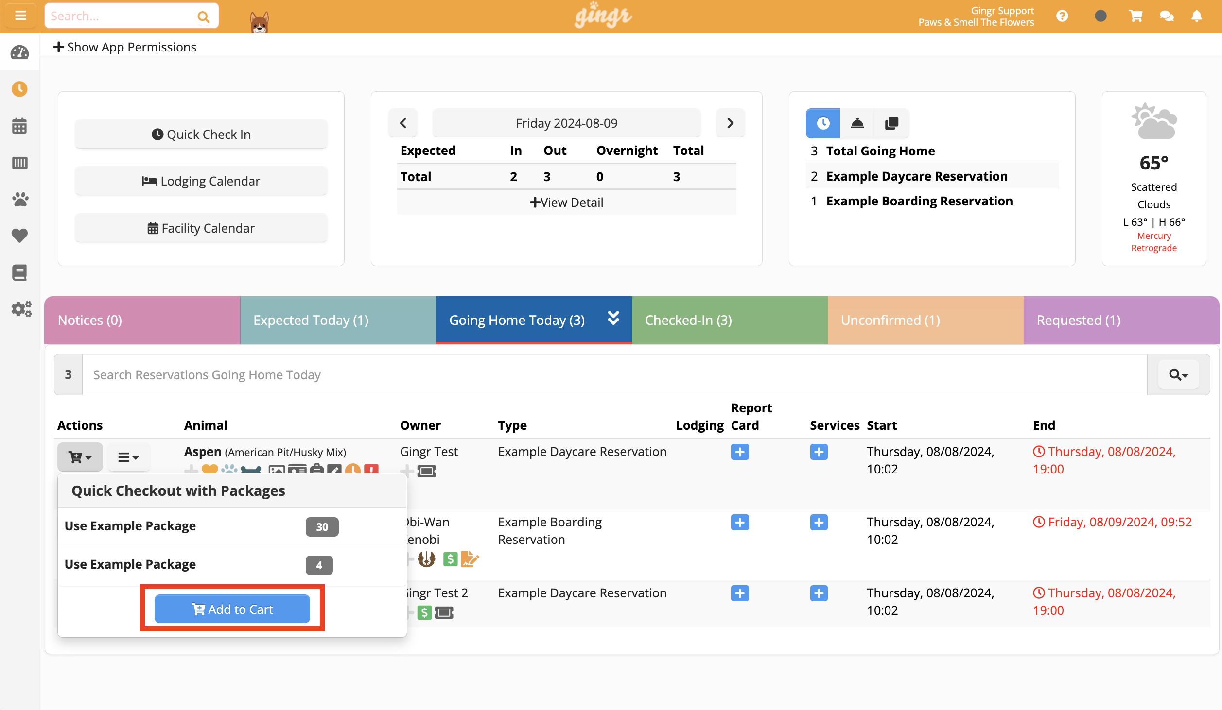 Reservation management dashboard interface
