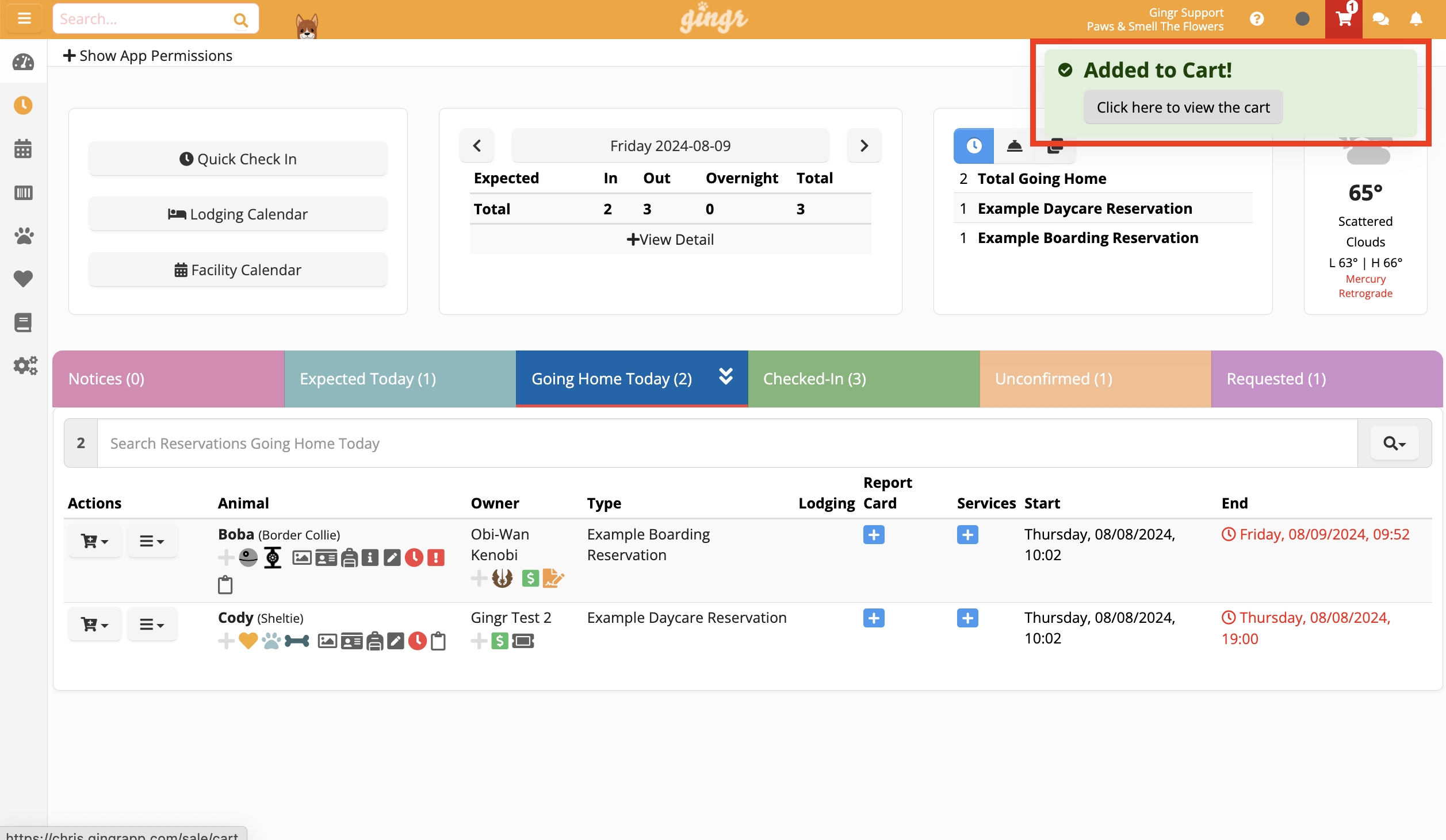 Reservation management dashboard screenshot.