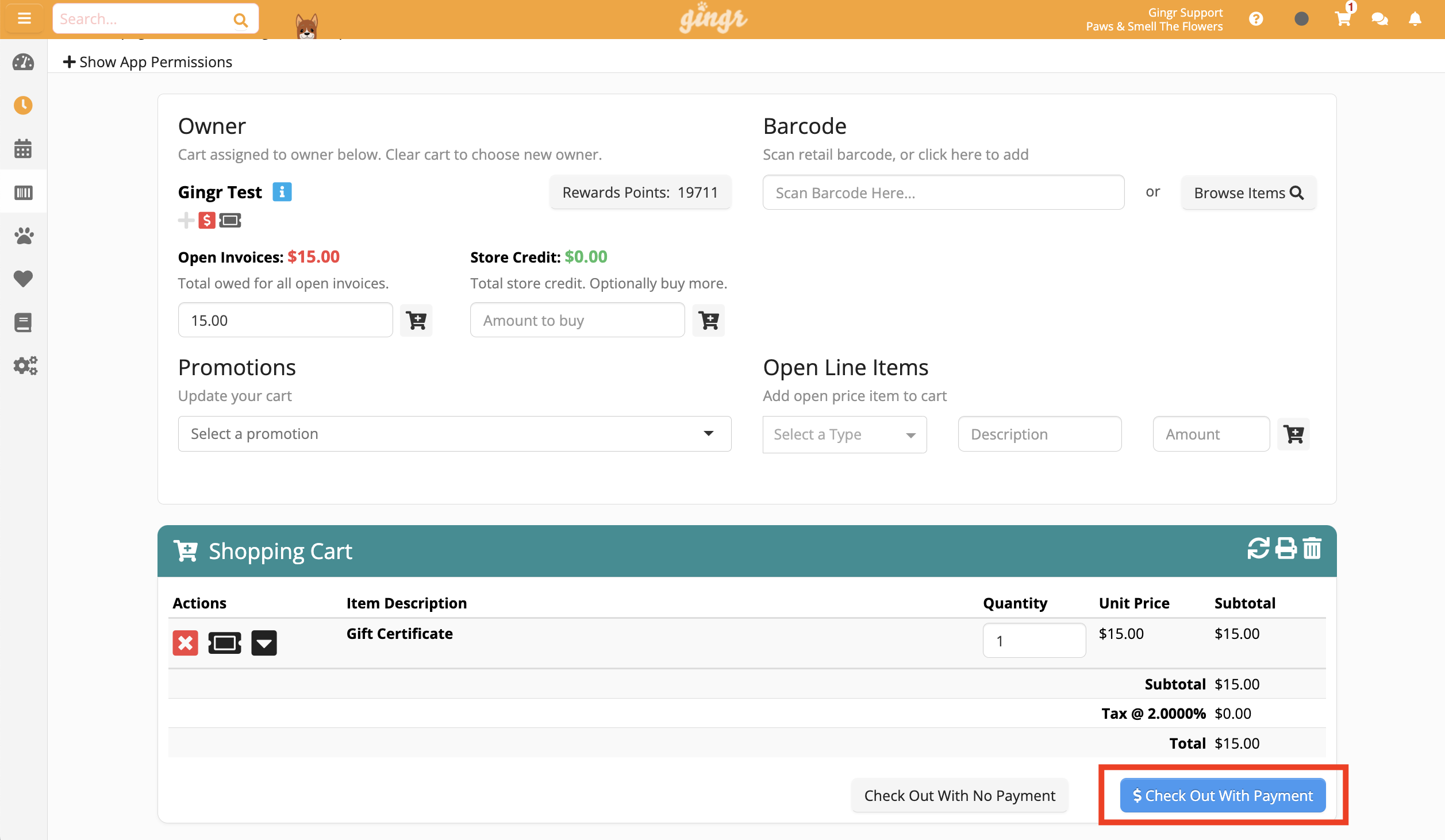 Shopping cart with gift certificate