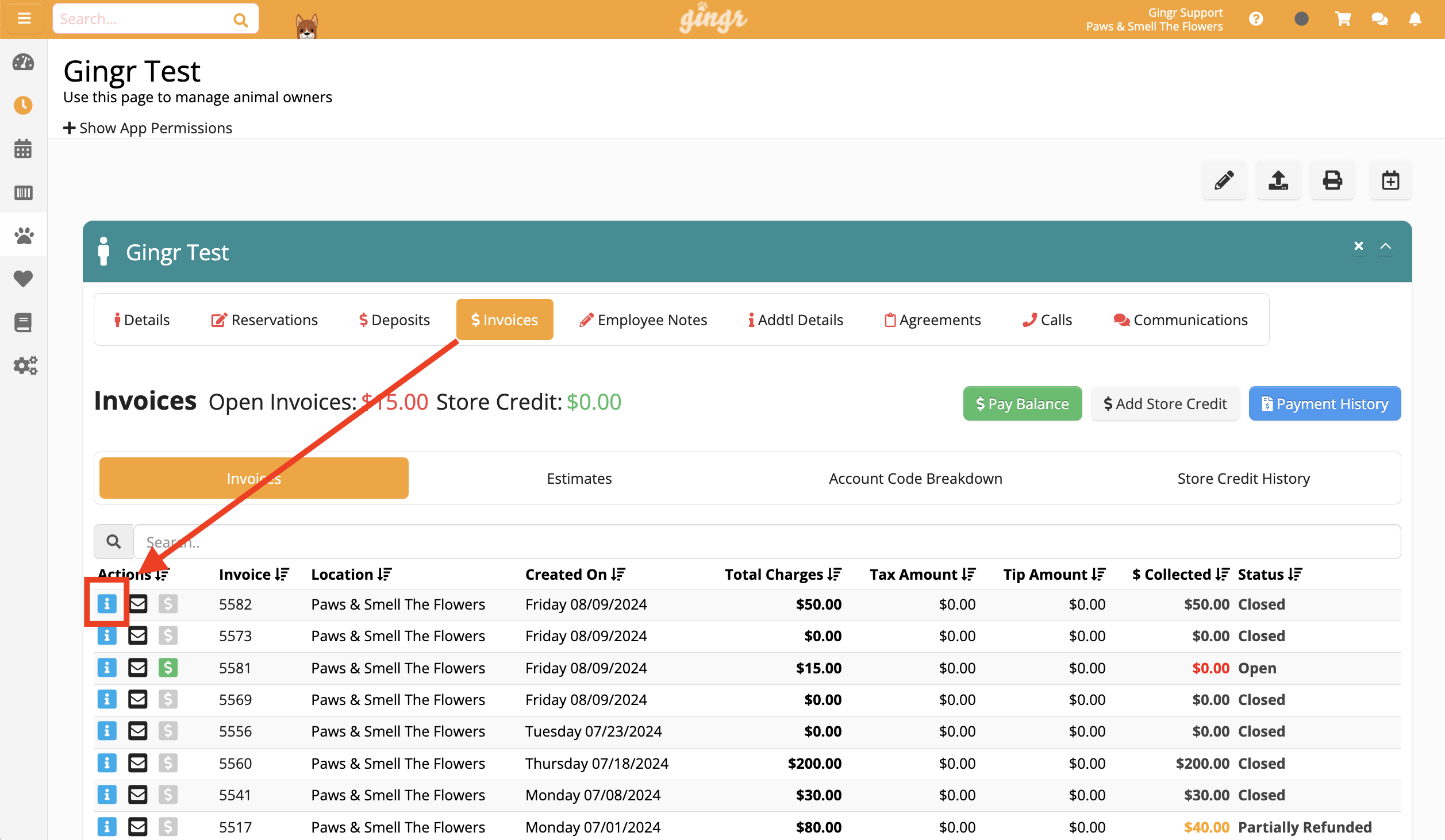Invoice management page with invoice list.