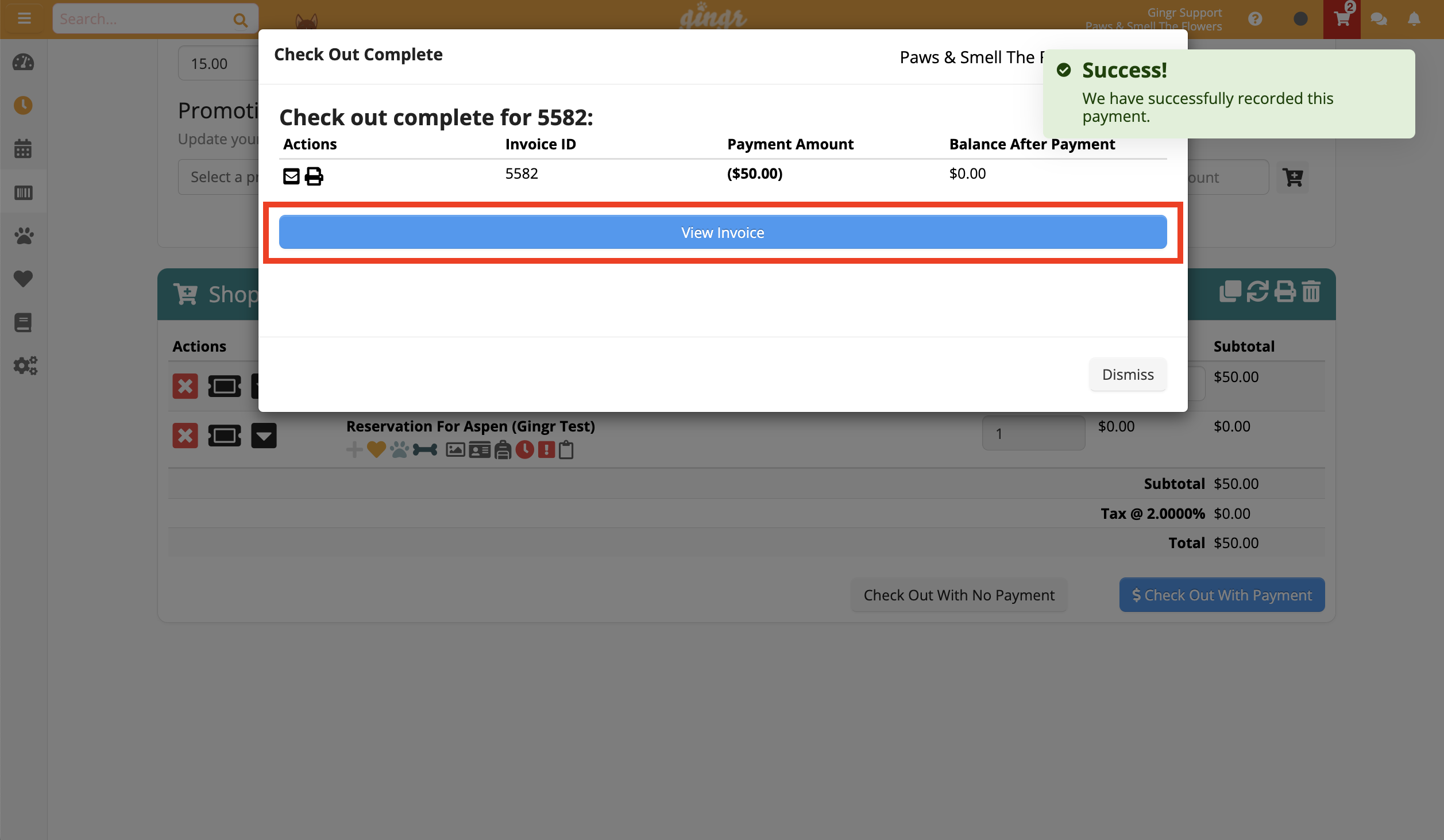 Checkout complete confirmation screen.
