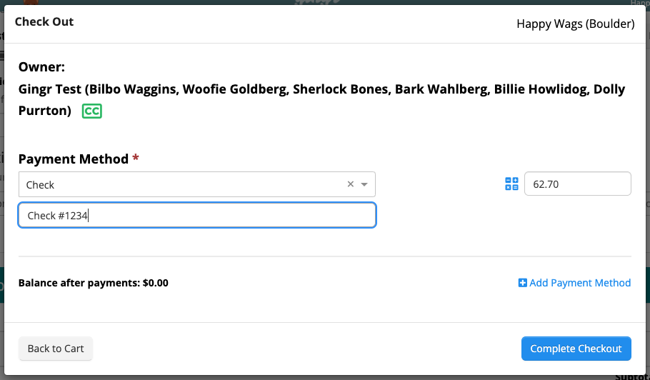 Checkout screen with payment details form.