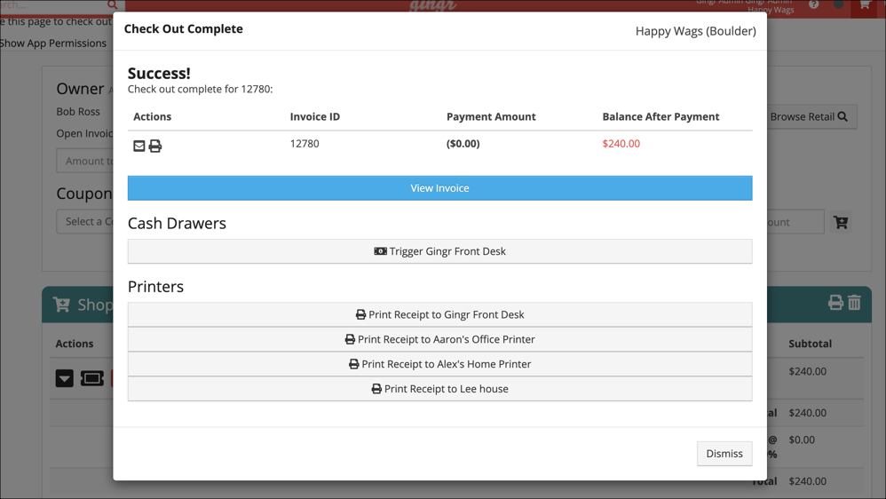Checkout complete confirmation screen.