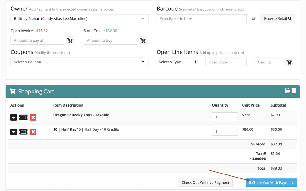 Shopping cart with checkout options.