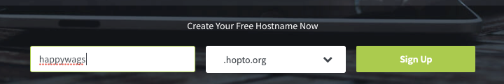 Hostname creation form with sign-up button.