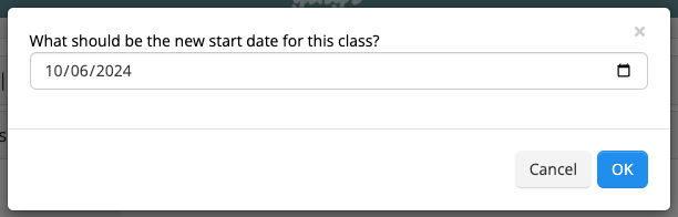 Class start date selection dialog box.