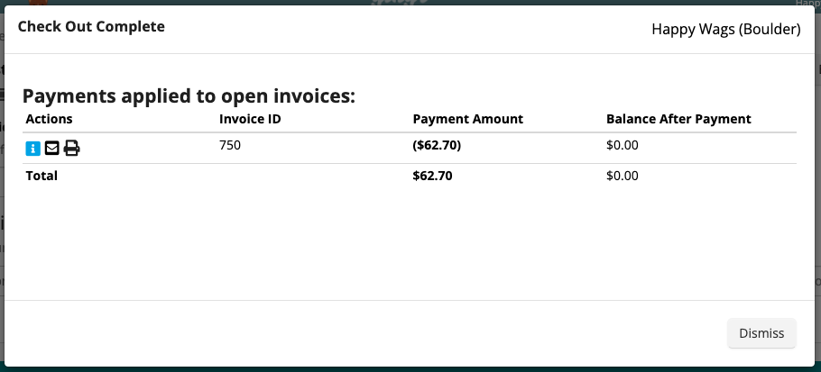 Invoice payment summary with total balance.