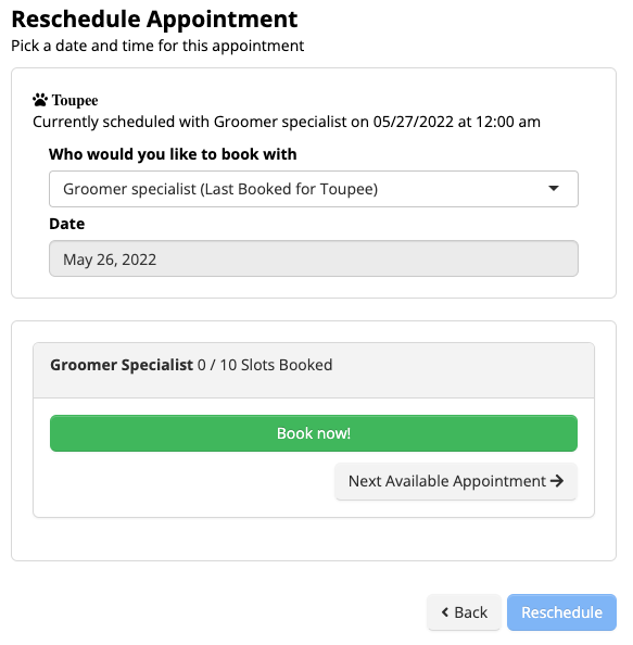 Appointment rescheduling interface