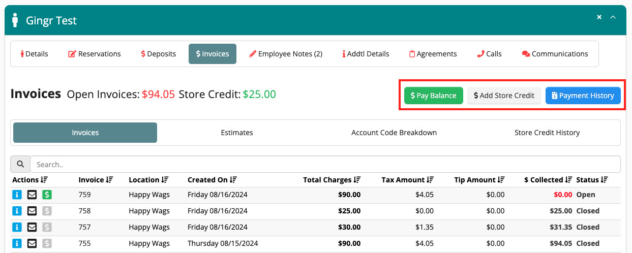Invoice management dashboard interface.