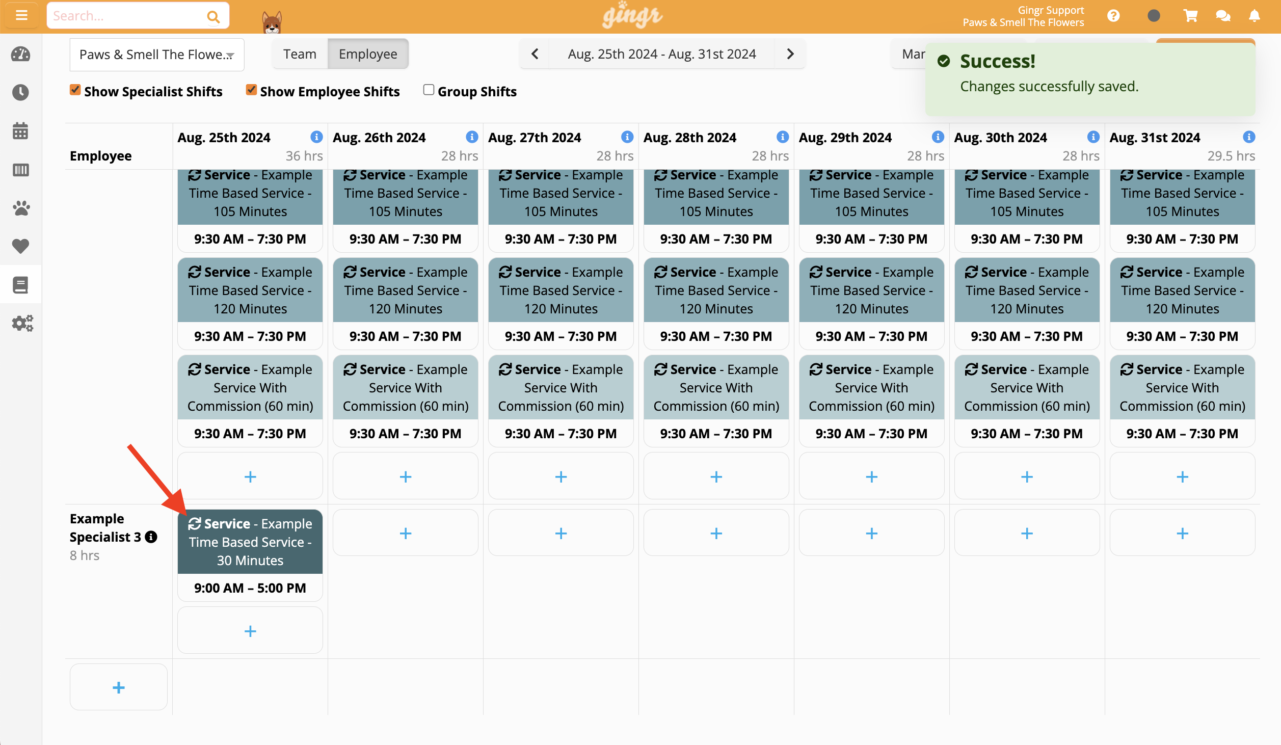 Employee schedule for August 2024