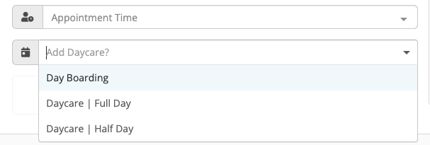 Dropdown menu with daycare options.