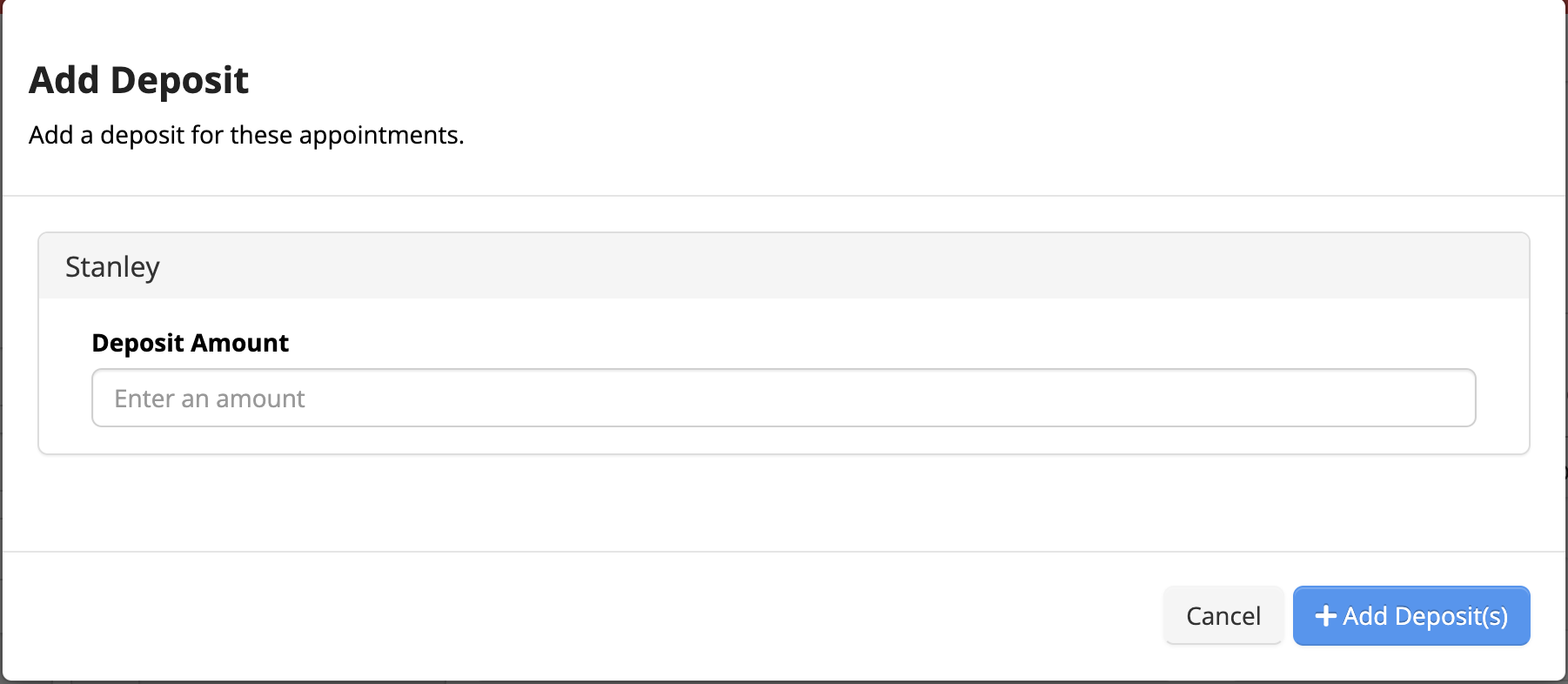Add Deposit form interface
