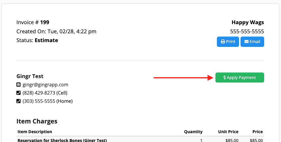 Invoice with contact and payment details