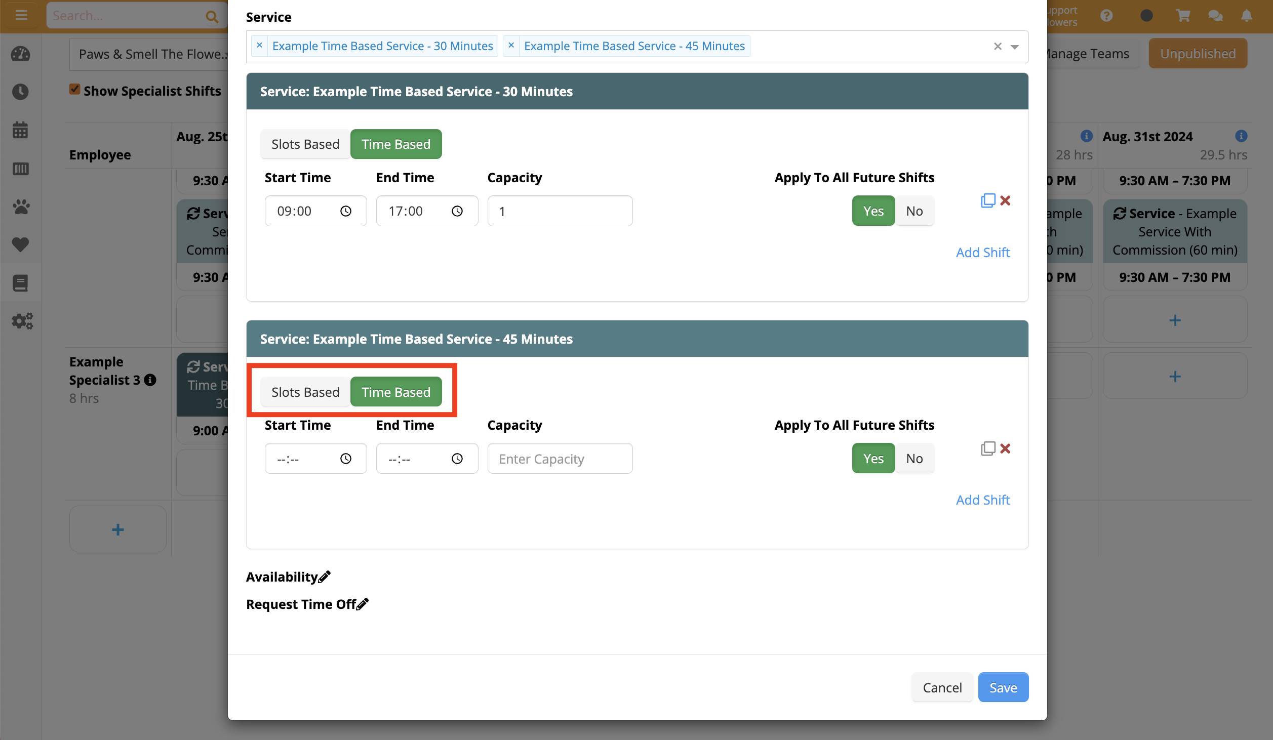 Service scheduling options interface