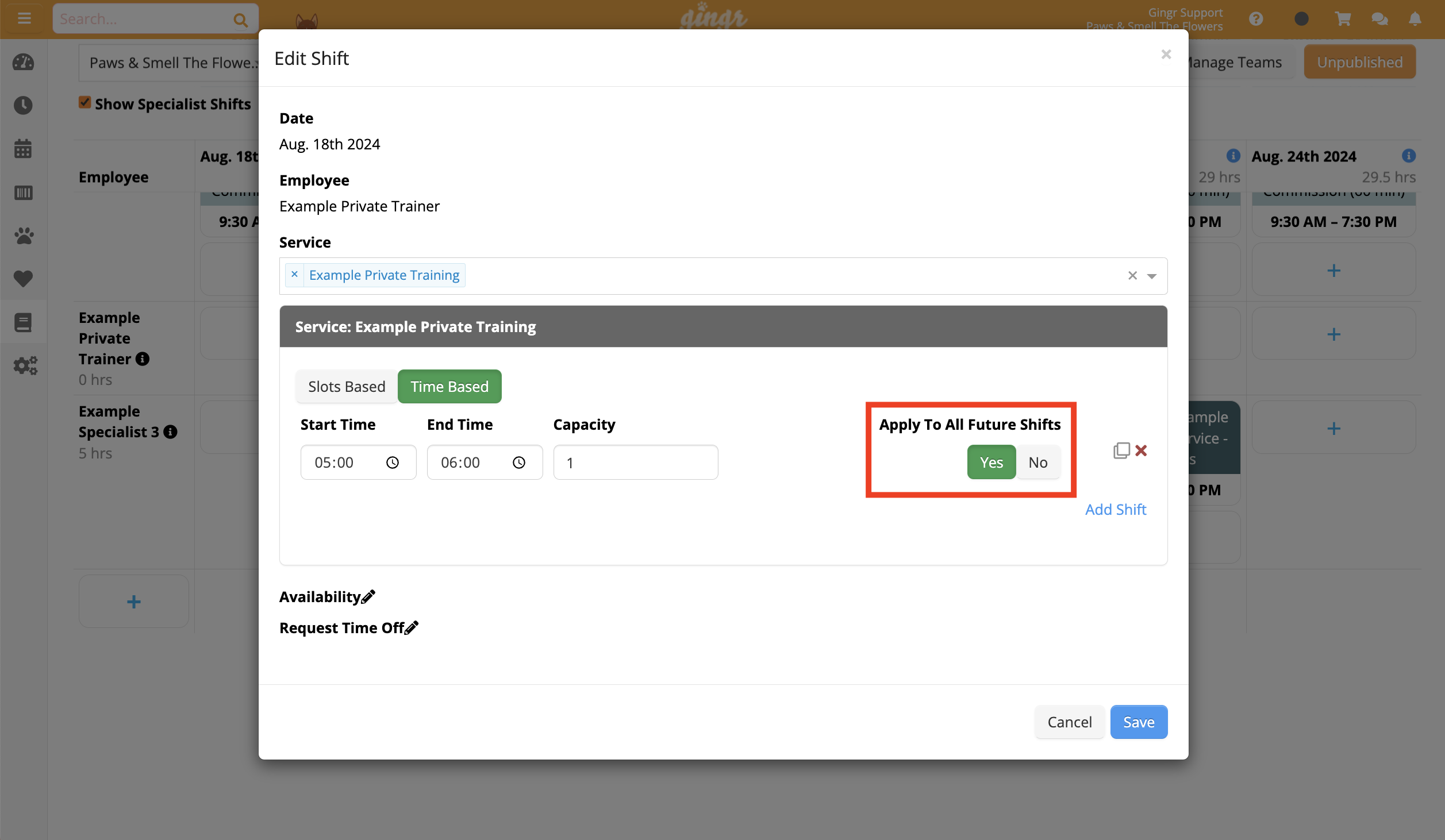 Edit Shift" settings window screenshot.