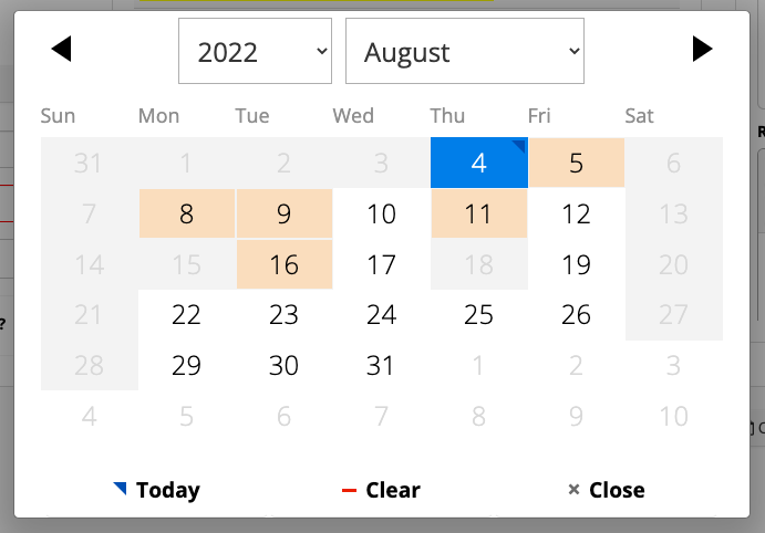 August 2022 calendar view.