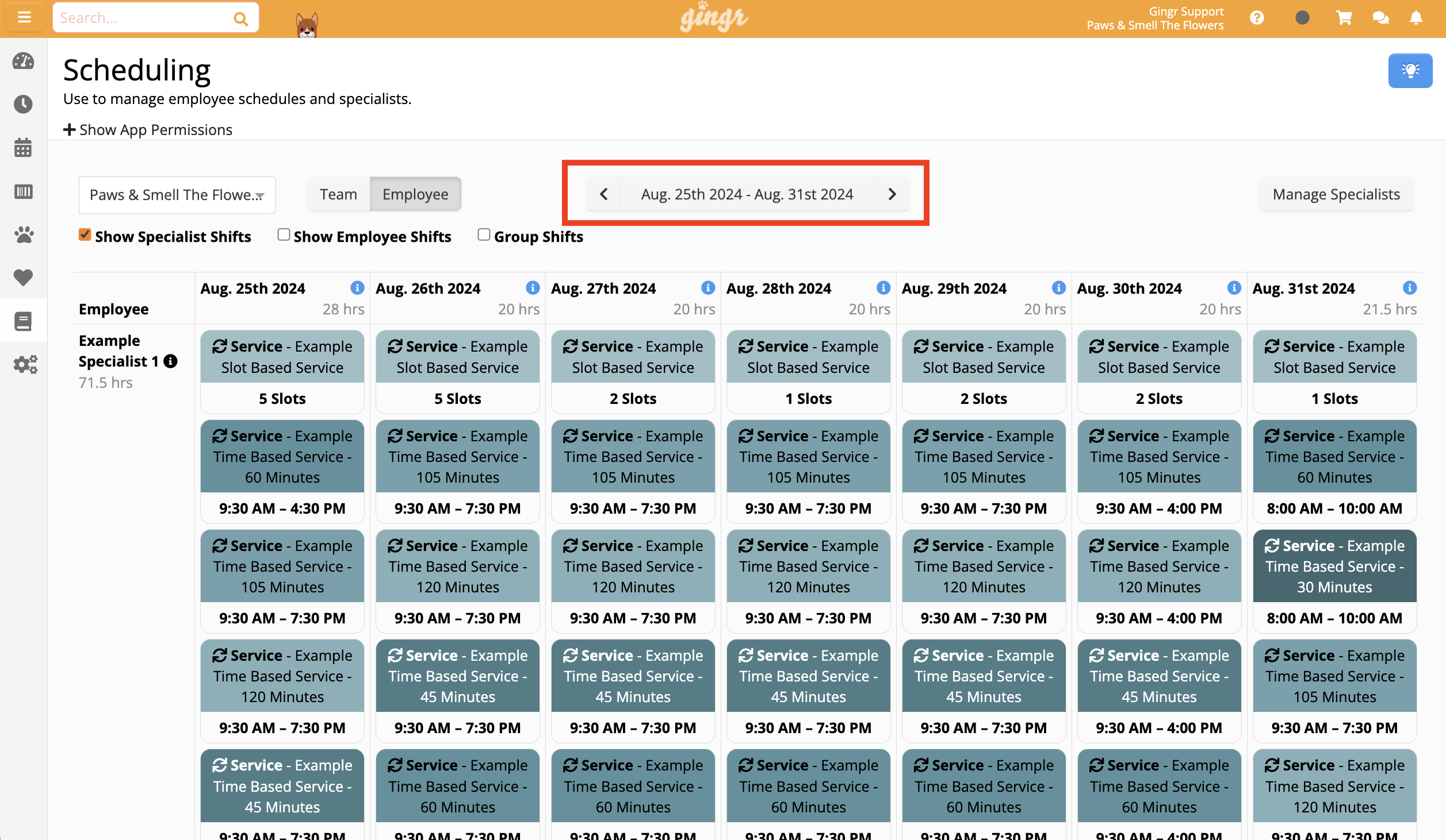 Employee scheduling interface screenshot