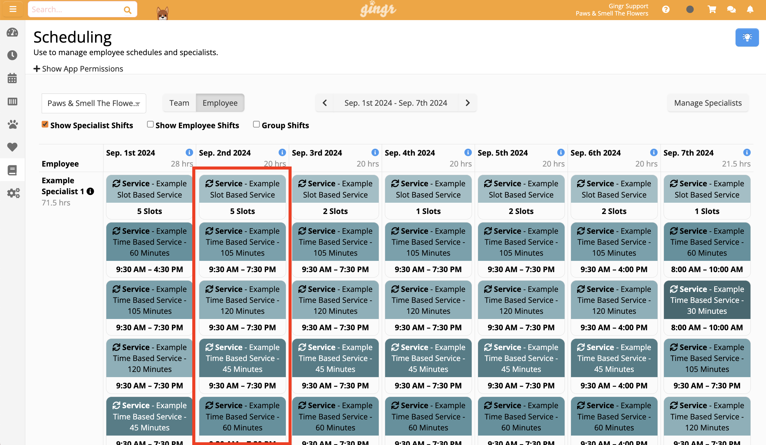 Employee schedule for September 2024