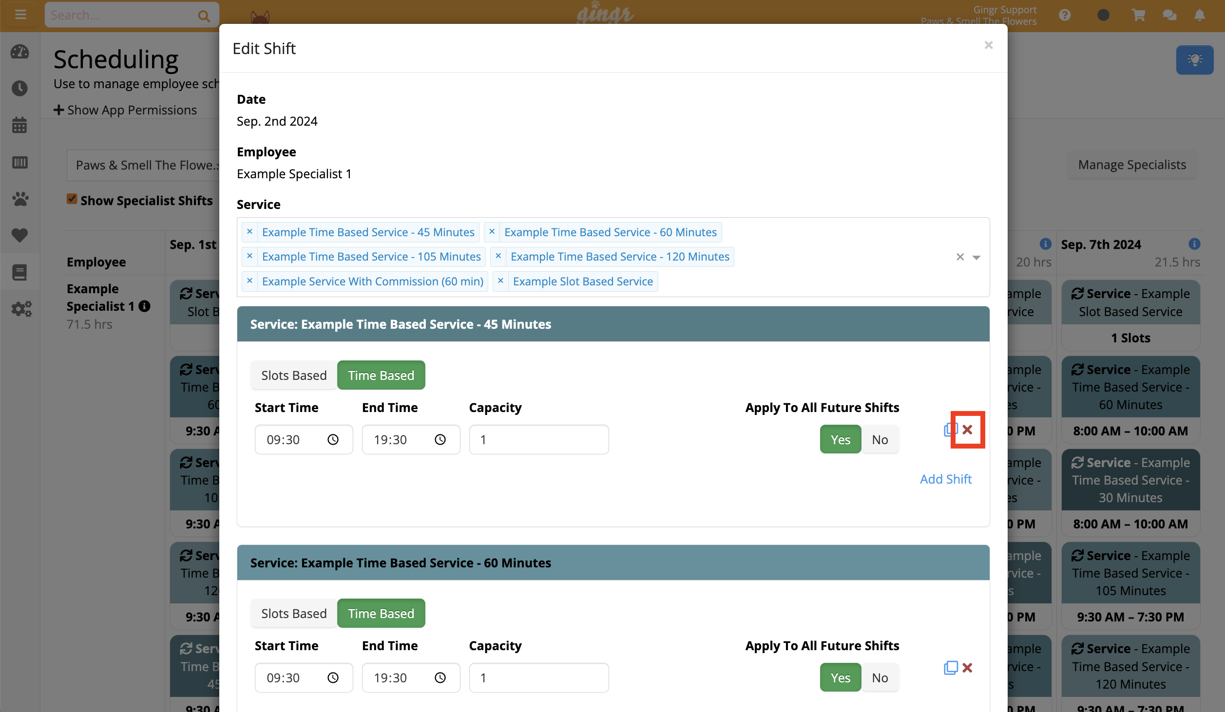 Edit shift schedule interface screenshot