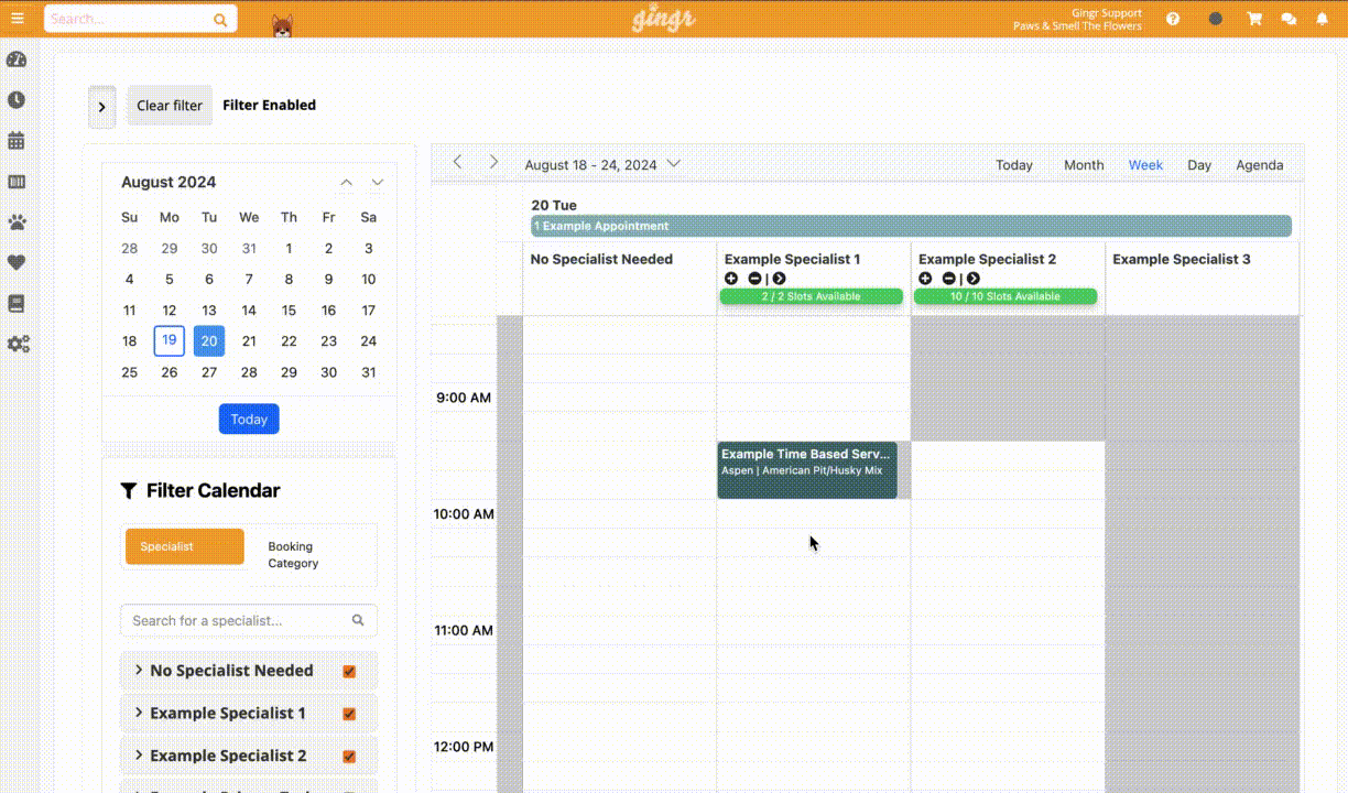 Calendar interface with appointments.