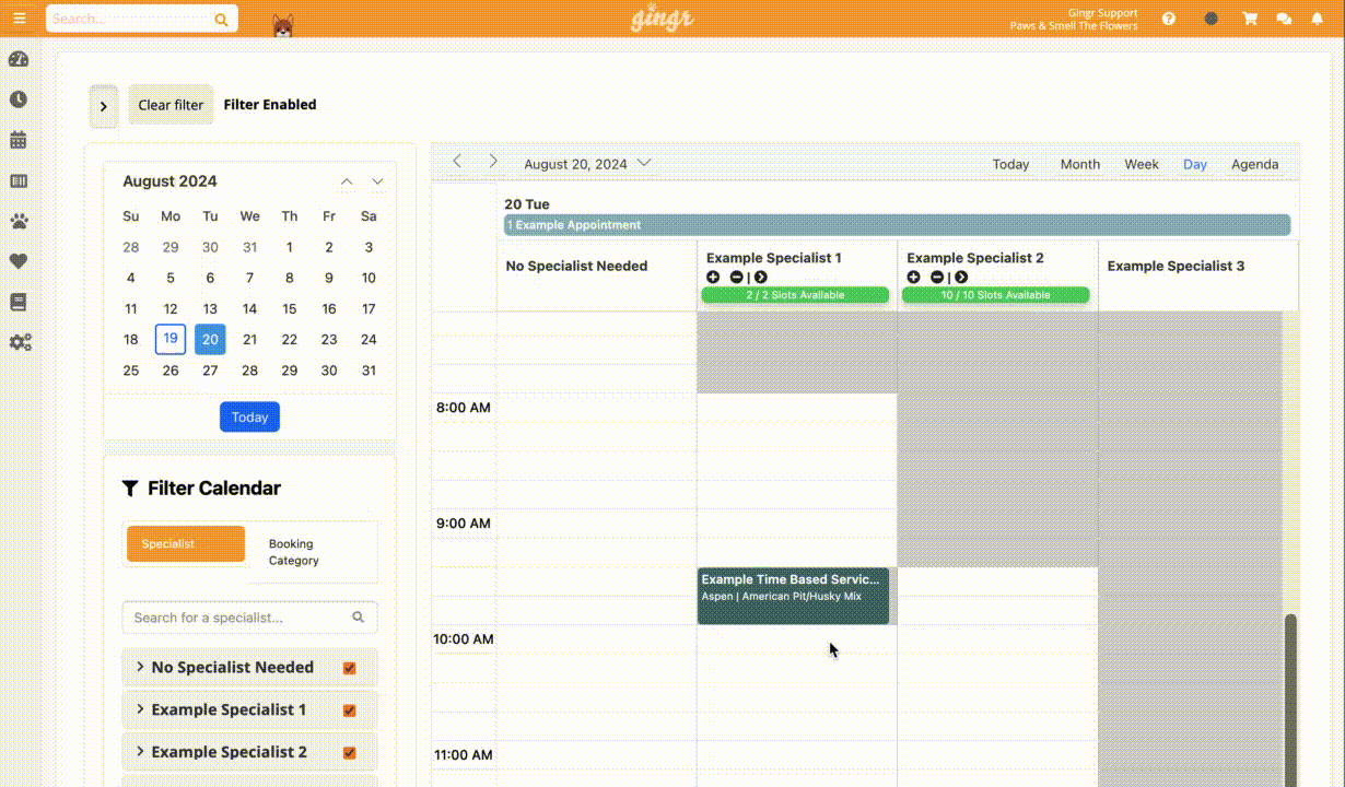 Calendar scheduling interface.