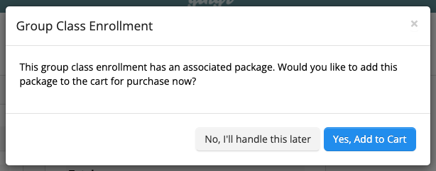 Group class enrollment prompt with options.