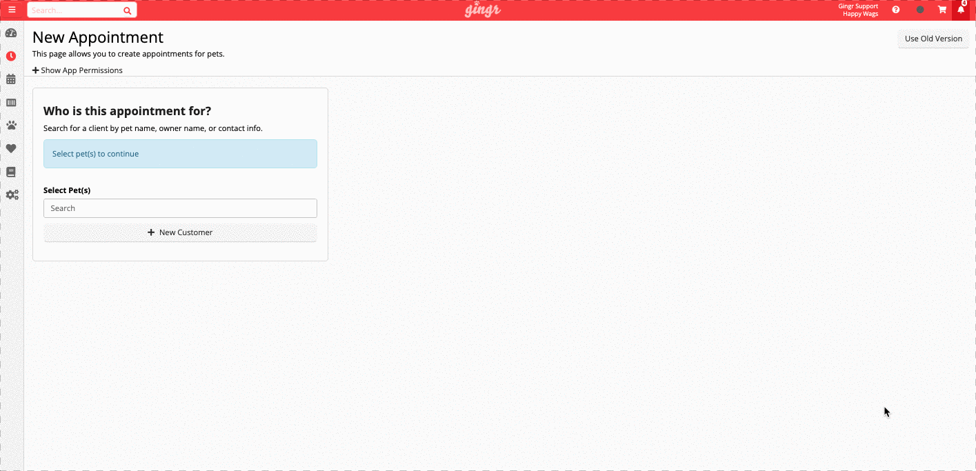 Pet appointment booking interface.