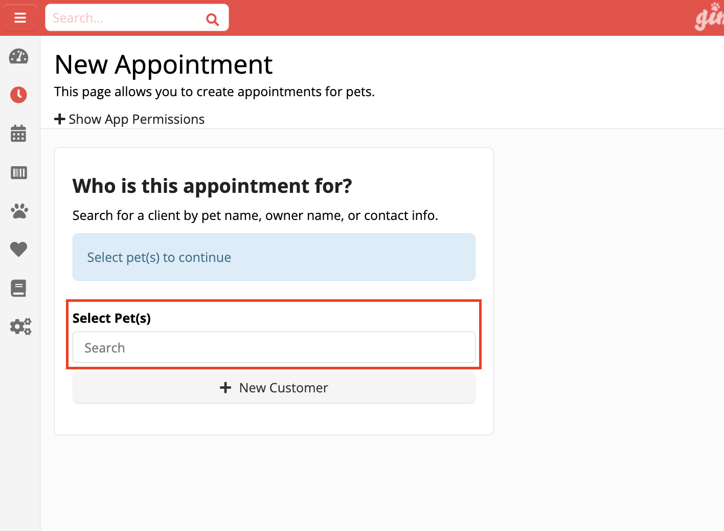 Pet appointment booking interface